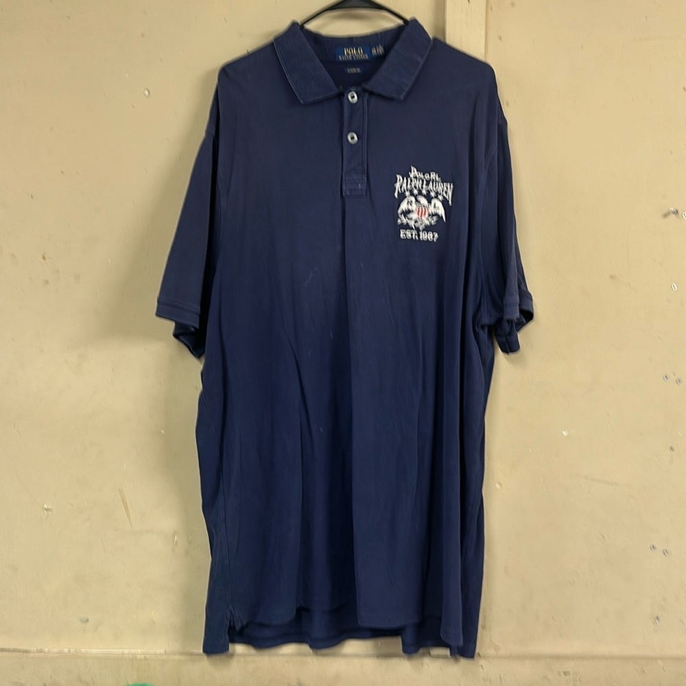 Men’s blue xxl polo sweater, graphic front and back